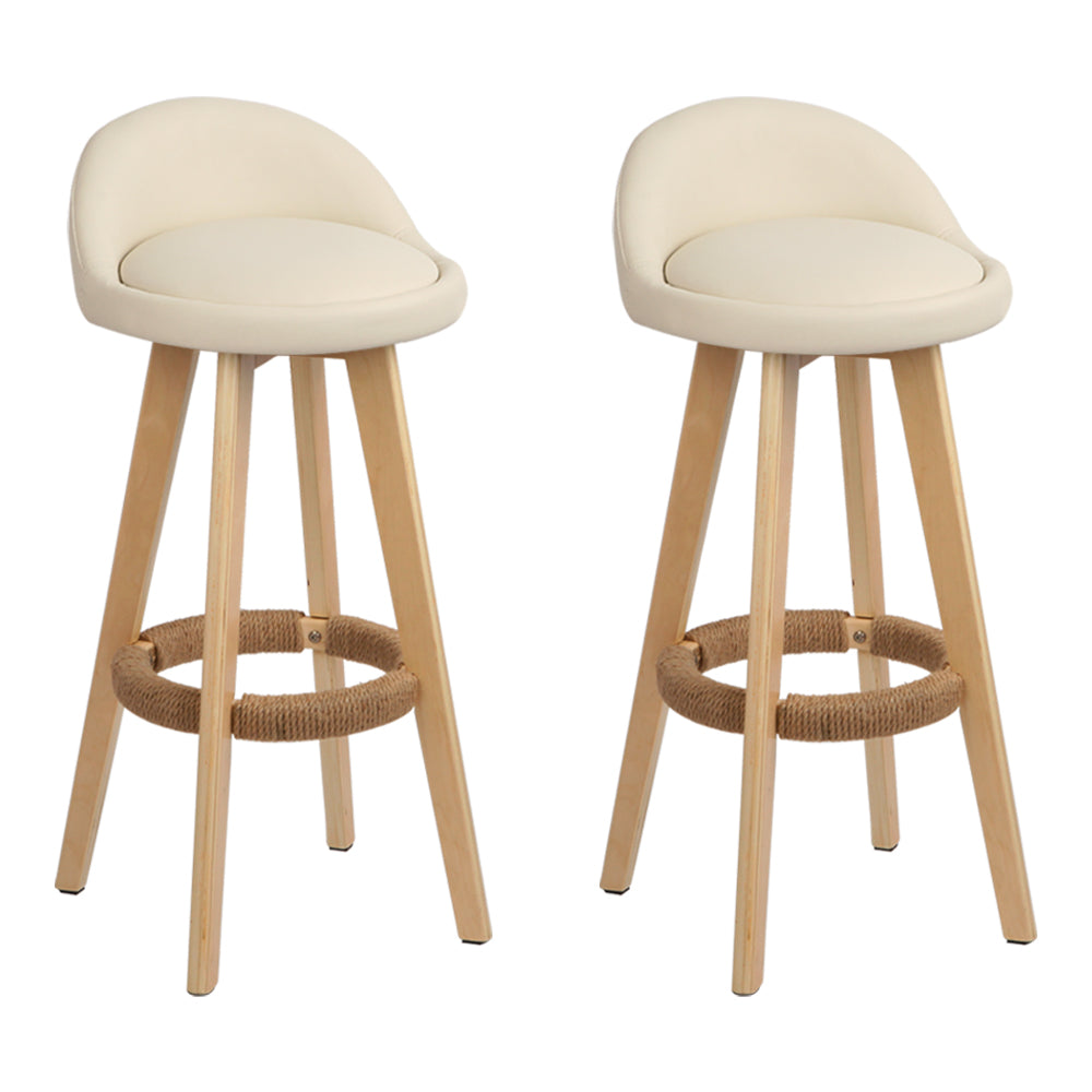 artiss 2x bar stools padded leather wooden beige