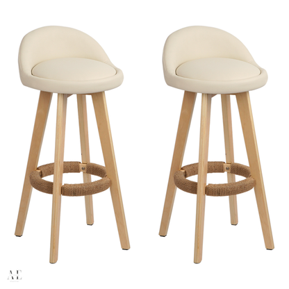 Bar Stools with padded Leather - Wooden Beige (2pcs)