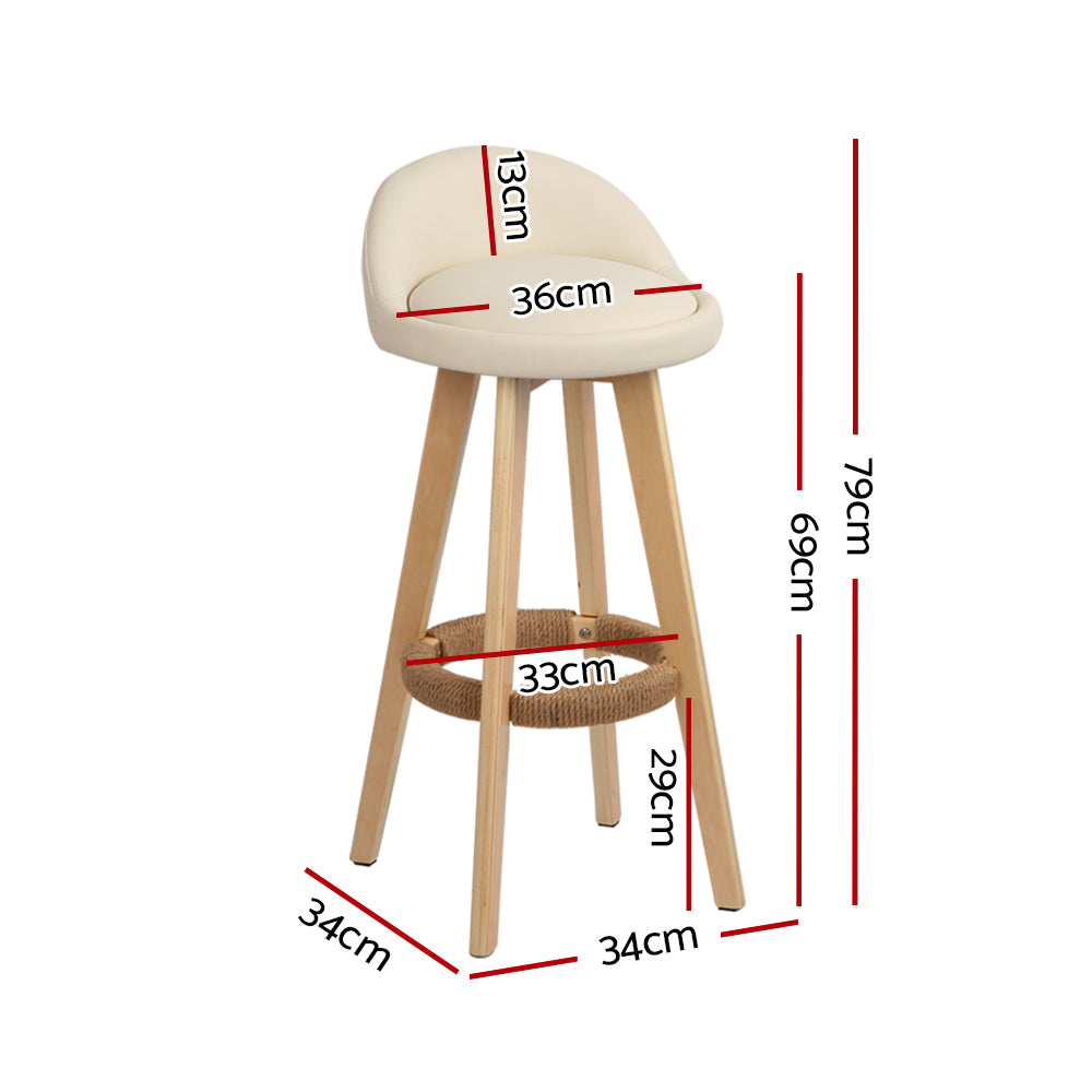 artiss 2x bar stools padded leather wooden beige