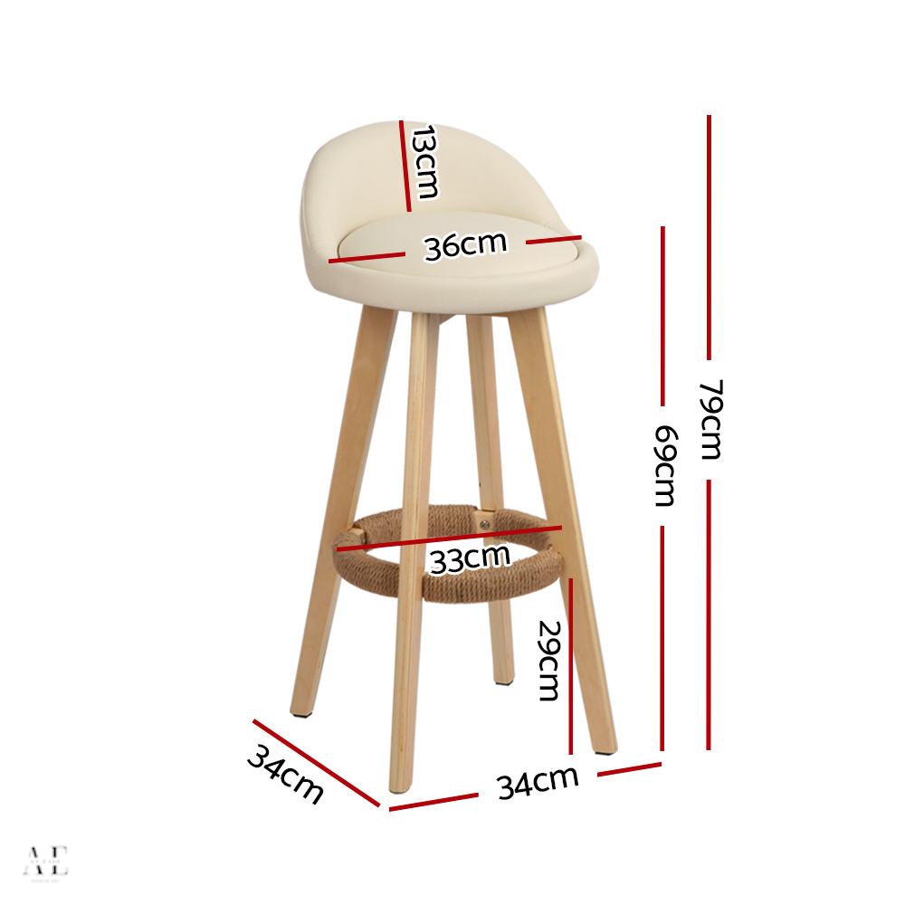 bar stools with padded leather - wooden beige (2pcs)