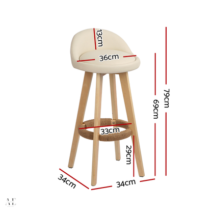 Bar Stools with padded Leather - Wooden Beige (2pcs)