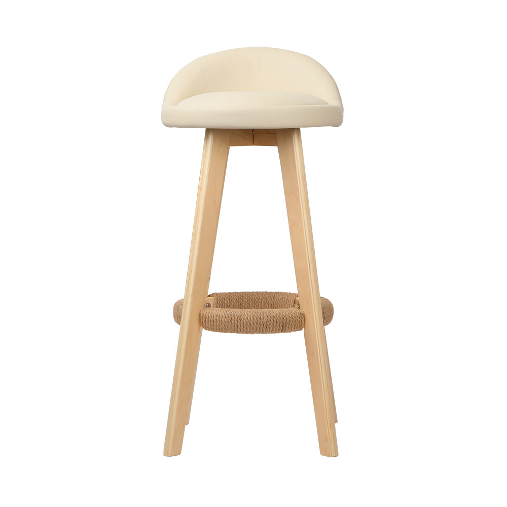 artiss 2x bar stools padded leather wooden beige