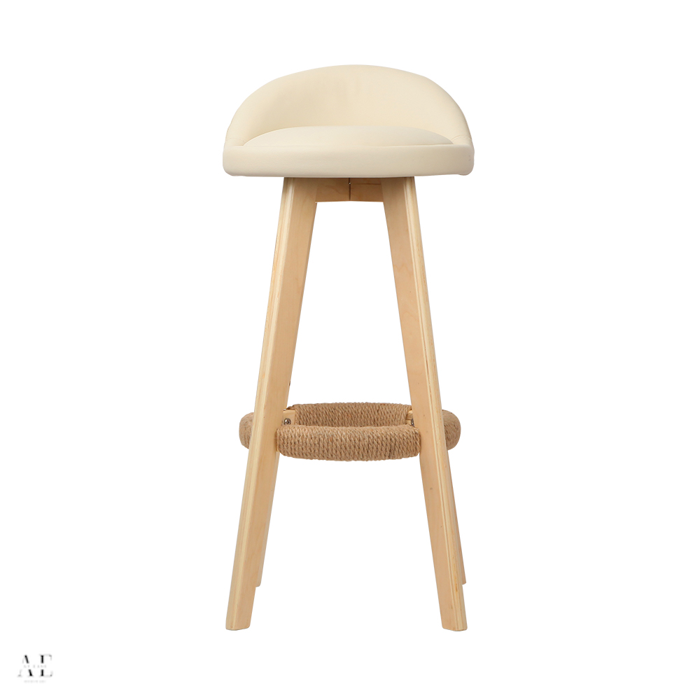 bar stools with padded leather - wooden beige (2pcs)