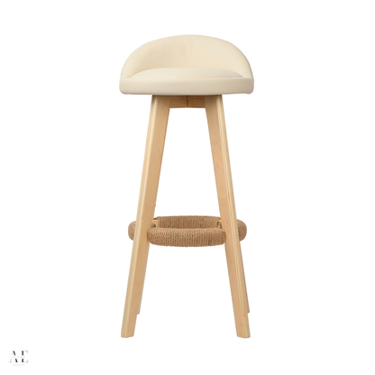 Bar Stools with padded Leather - Wooden Beige (2pcs)