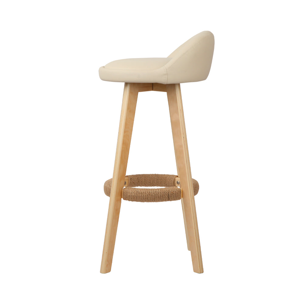 artiss 2x bar stools padded leather wooden beige