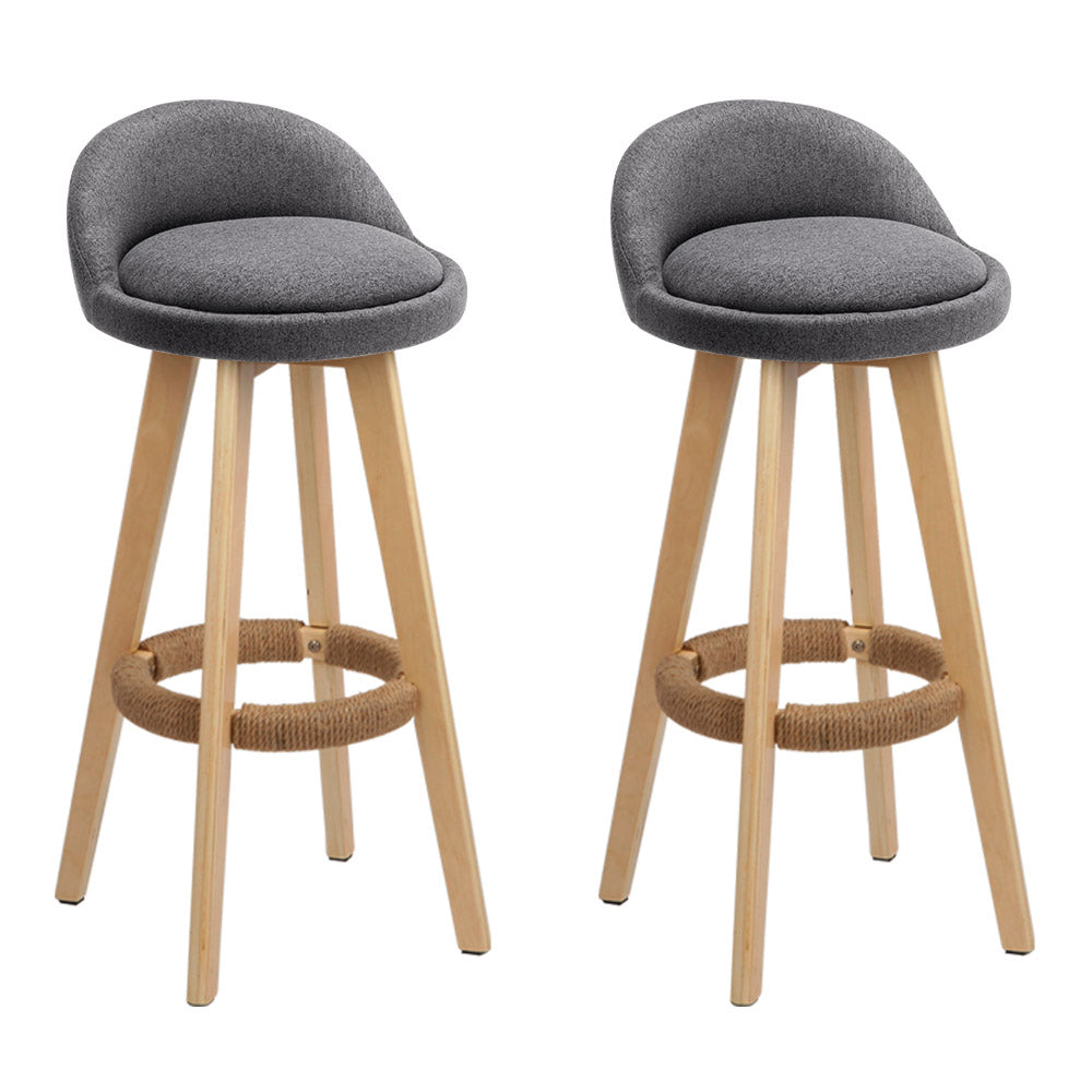 artiss 2x bar stools padded linen wooden grey