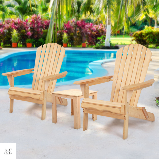 Wooden Foldable Beach Chair - Natural (3pcs)