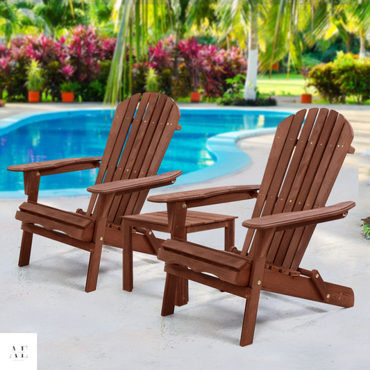 Wooden Foldable Beach Chair - Brown (3pcs)