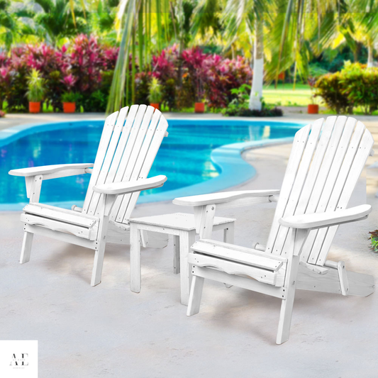 Wooden Foldable Beach Chair - White (3pcs)