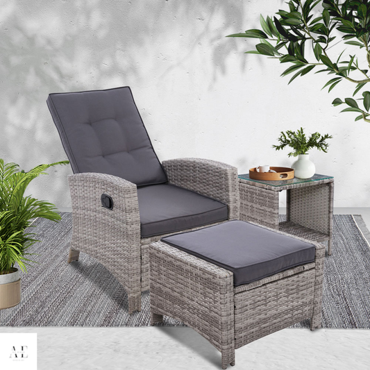 Recliner Chair Sun lounge & Ottoman - Grey