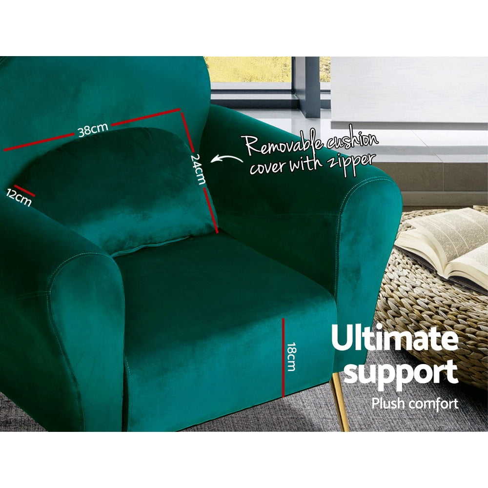 artiss armchair green velvet caroline