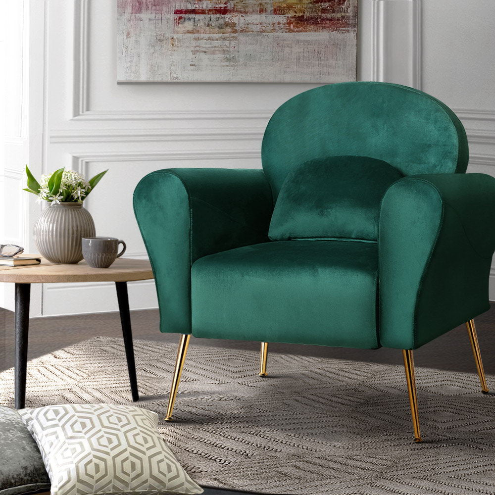 artiss armchair green velvet caroline