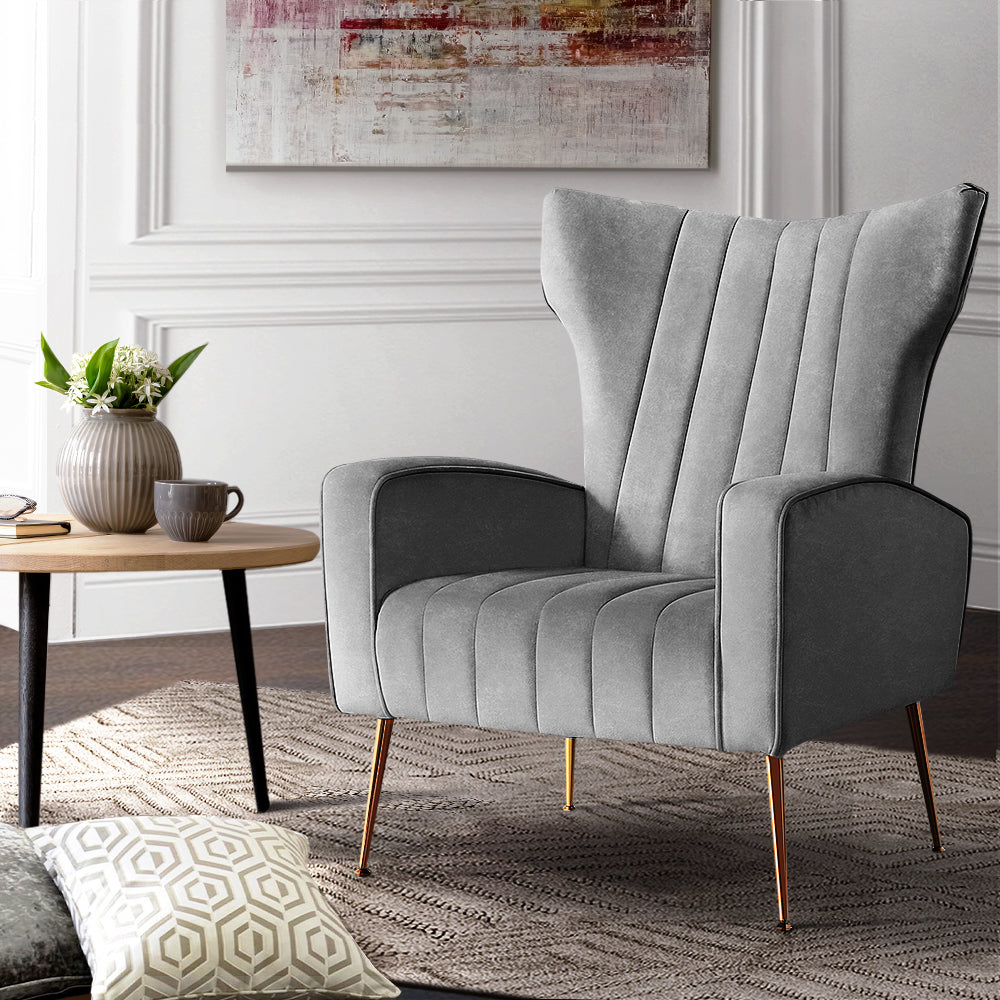 artiss armchair grey velvet kate