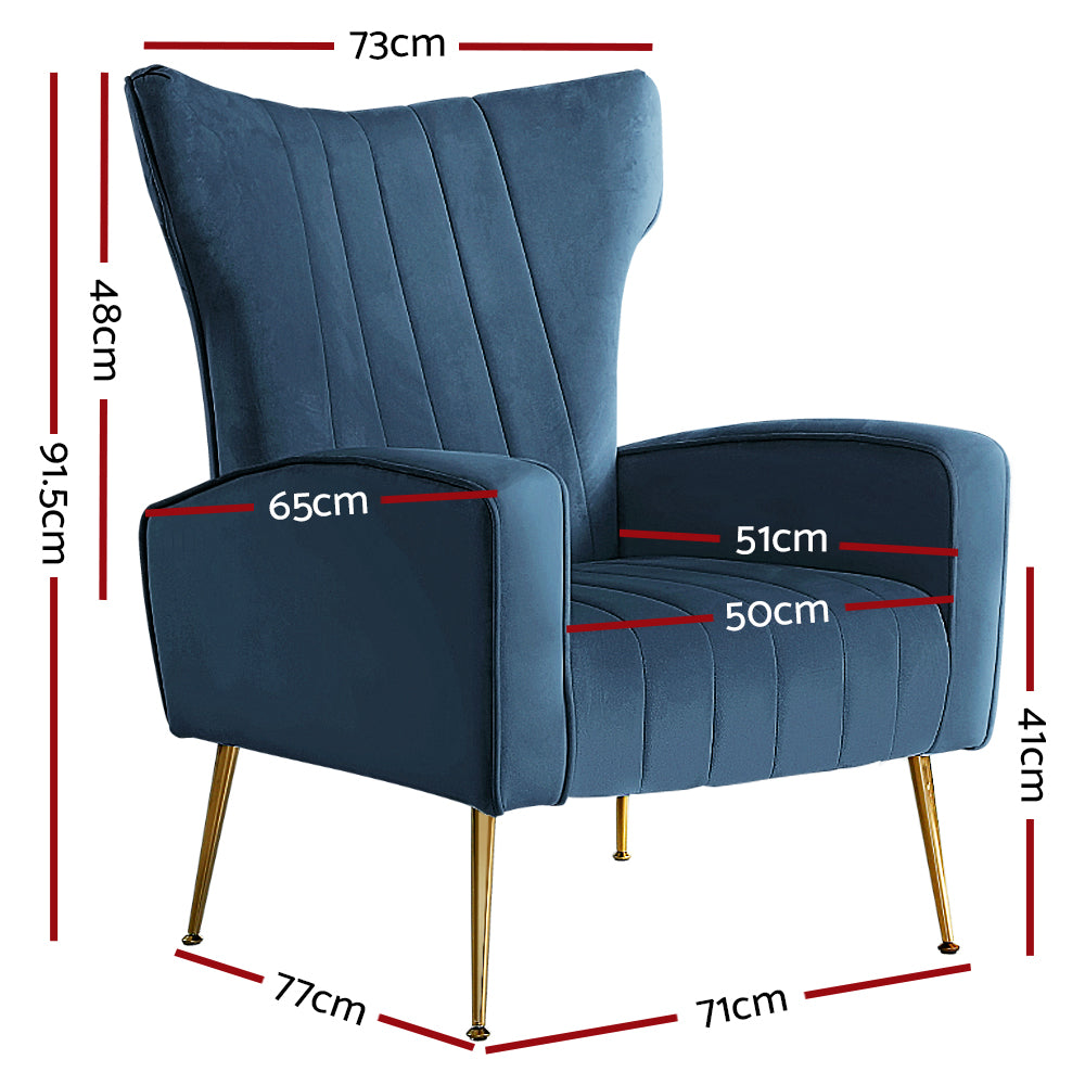 artiss armchair navy velvet kate