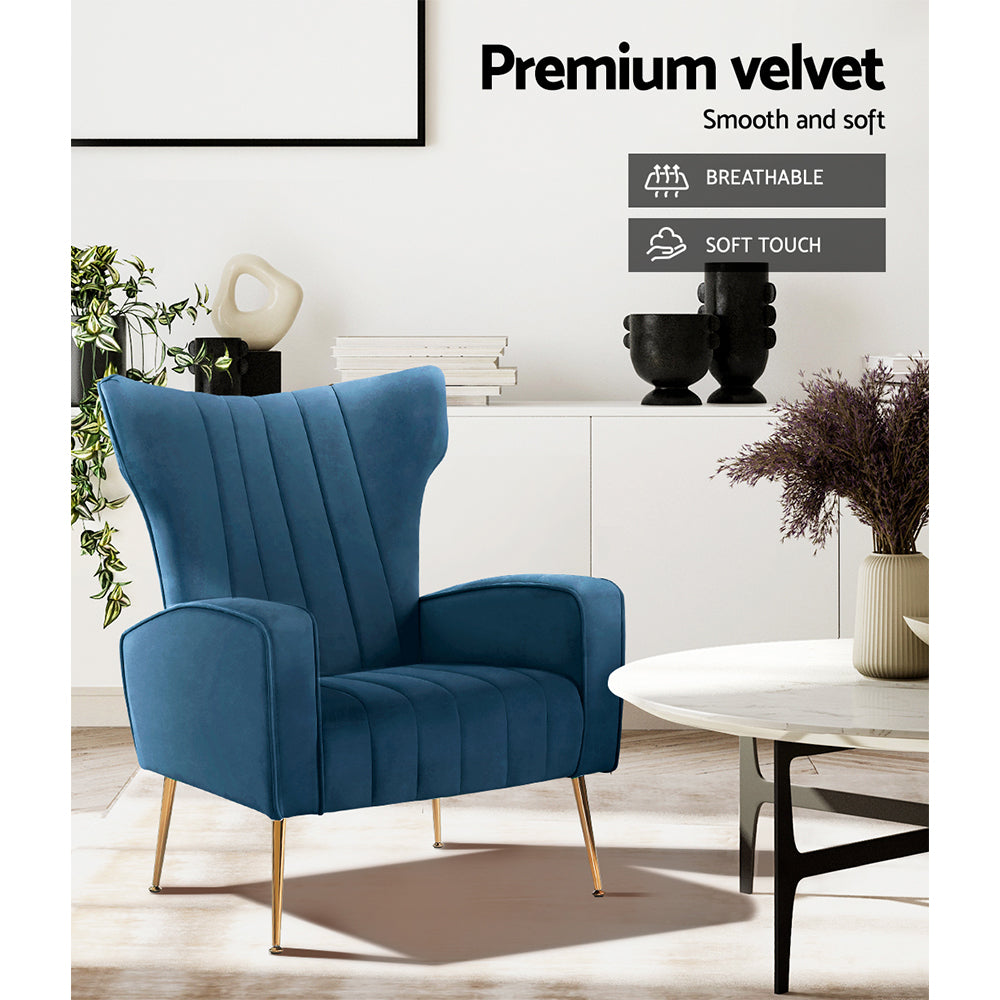 artiss armchair navy velvet kate