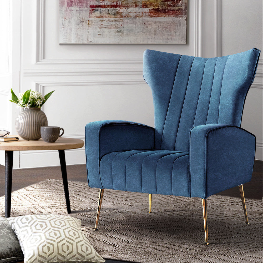 artiss armchair navy velvet kate