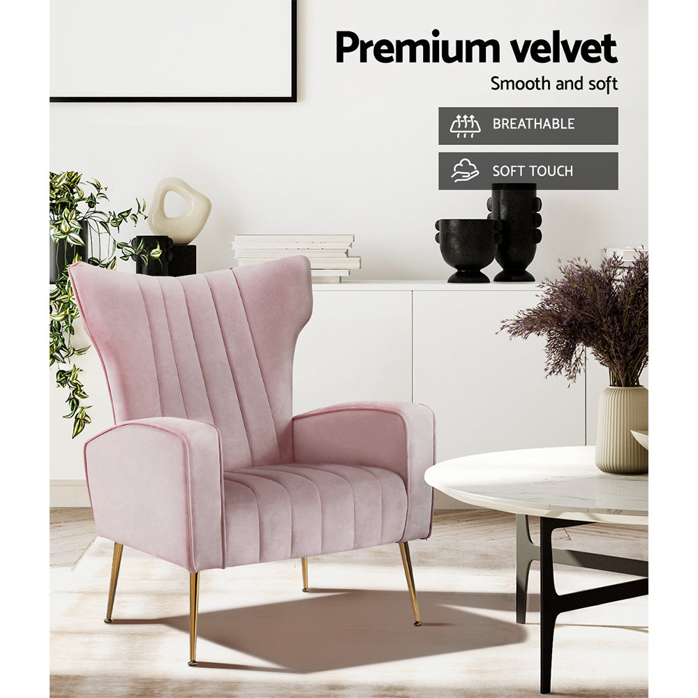 artiss armchair pink velvet kate