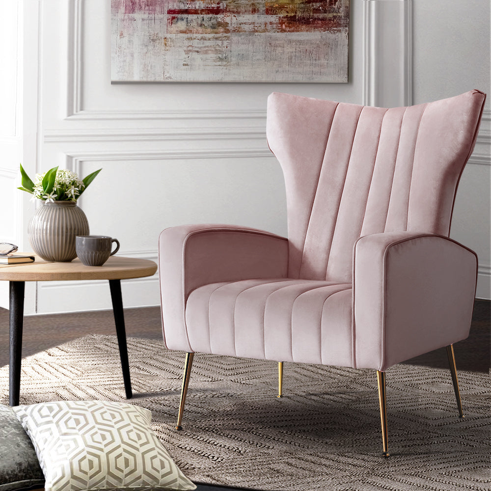 artiss armchair pink velvet kate