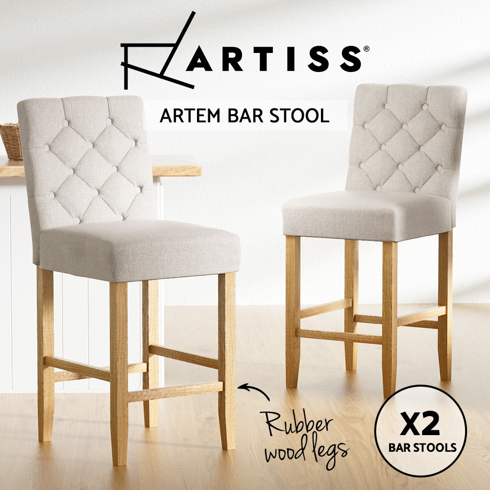 artiss 2x bar stools linen upholstered chairs