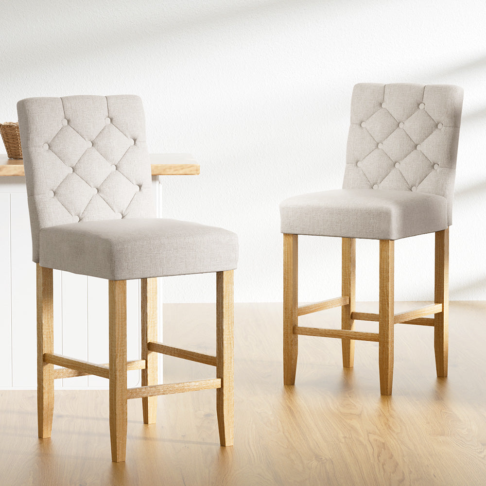 artiss 2x bar stools linen upholstered chairs