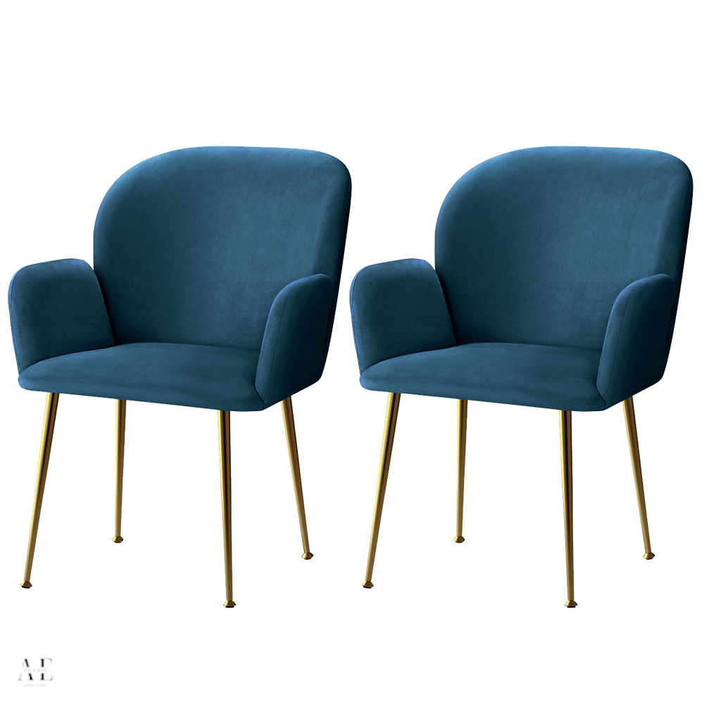 artiss kynsee dining chairs - velvet blue (2pcs)