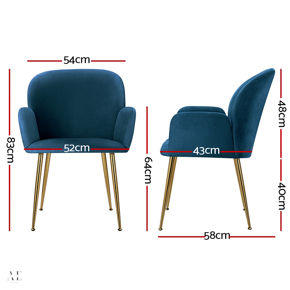 artiss kynsee dining chairs - velvet blue (2pcs)