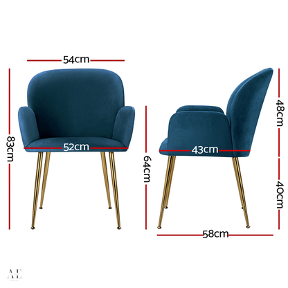 Artiss Kynsee Dining Chairs - Velvet Blue (2pcs)