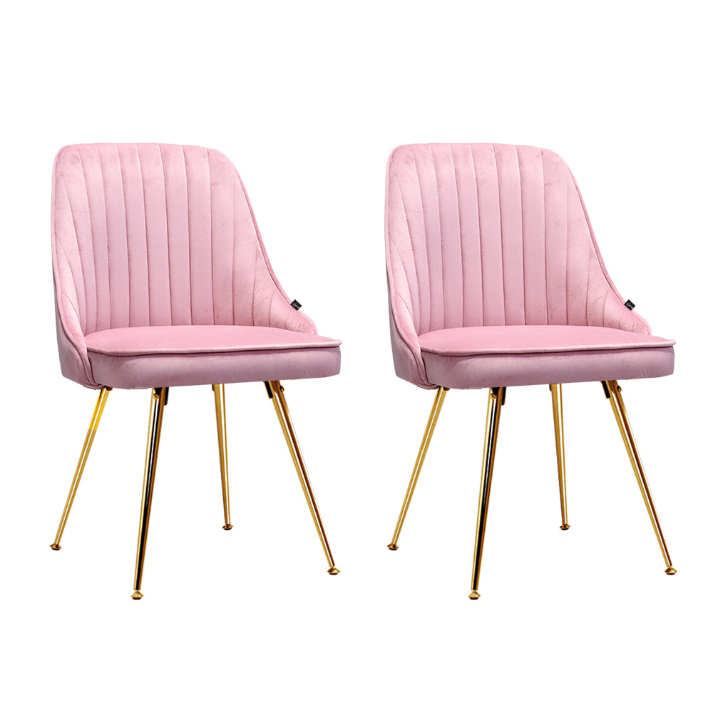 artiss dining chairs set of 2 velvet channel tufted pink