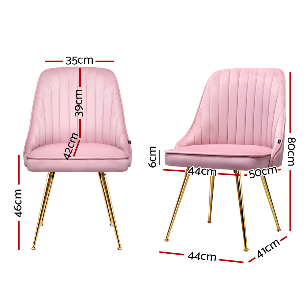 artiss dining chairs set of 2 velvet channel tufted pink