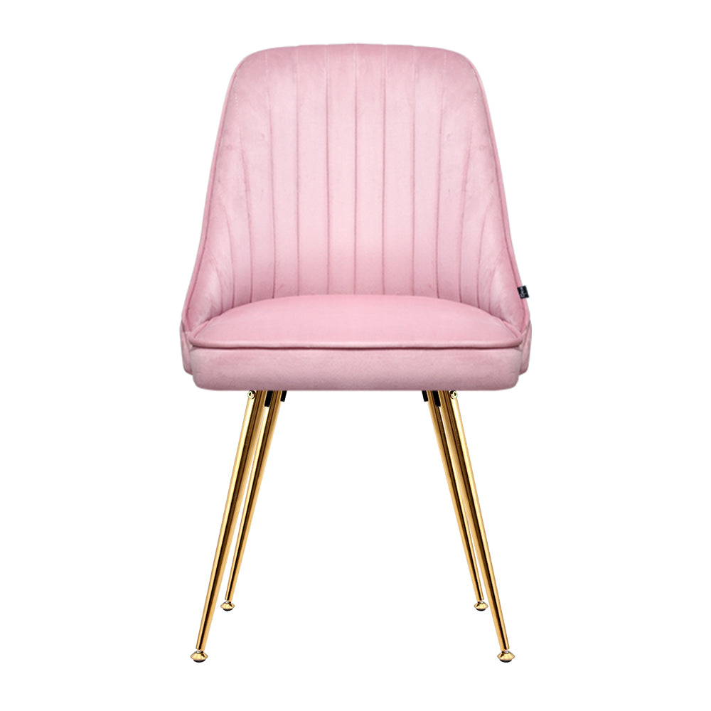 artiss dining chairs set of 2 velvet channel tufted pink