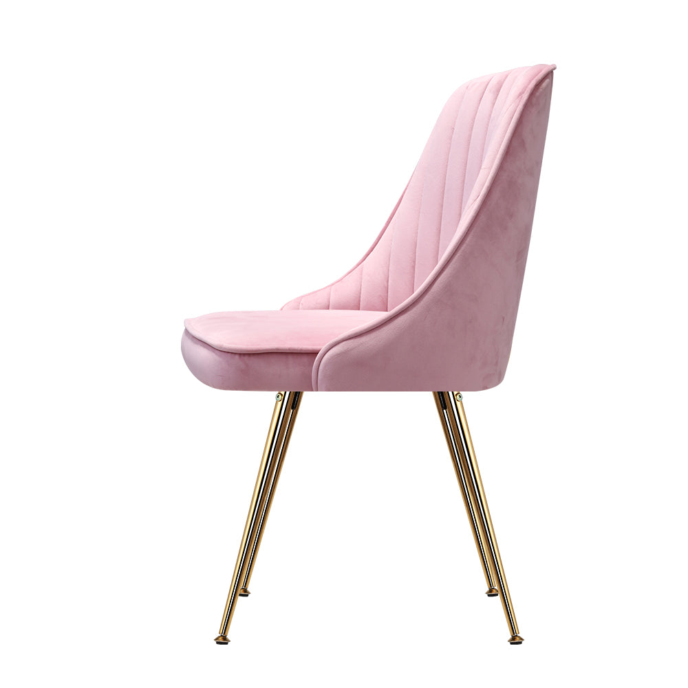 artiss dining chairs set of 2 velvet channel tufted pink