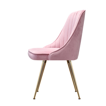 Artiss Dining Chairs Set of 2 Velvet Channel Tufted Pink