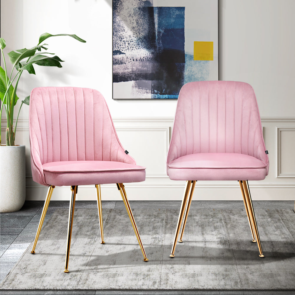 artiss dining chairs set of 2 velvet channel tufted pink