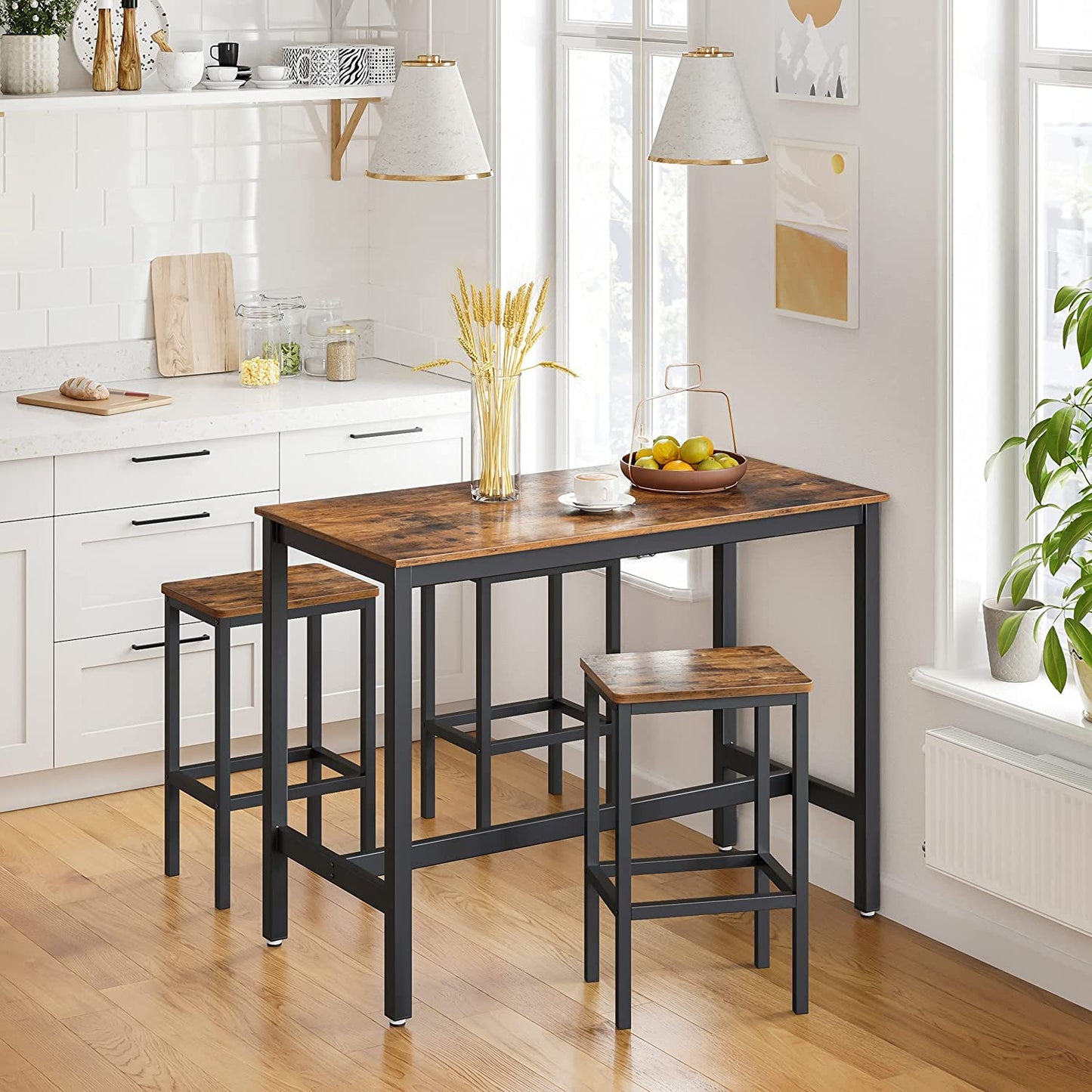 bar set stools of 2 bar chairs, rustic brown