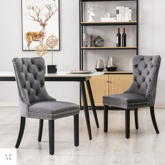 Velvet Dining Chairs Upholstered Tufted Kitchen Chair with Stud Trim (6pcs)