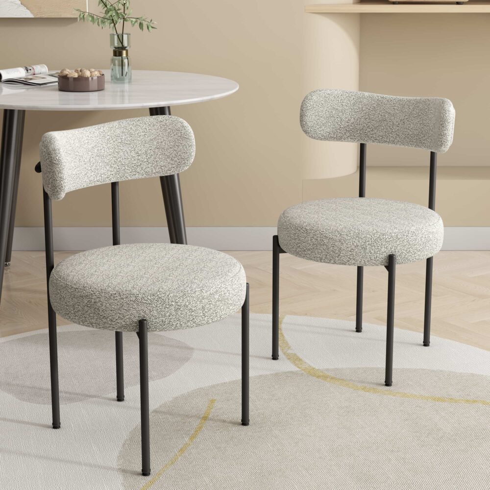 luxe boucle cushioned elsa dining chairs in arctic white