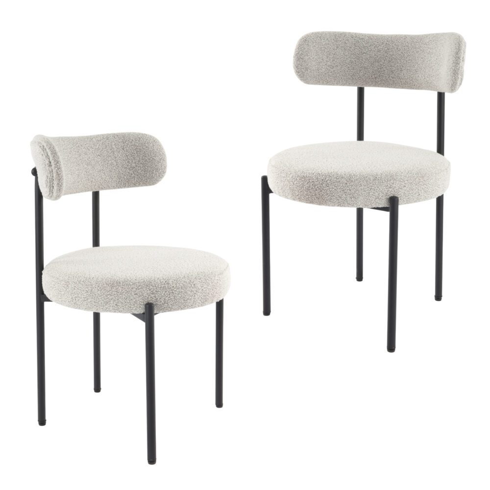 luxe boucle cushioned elsa dining chairs in arctic white