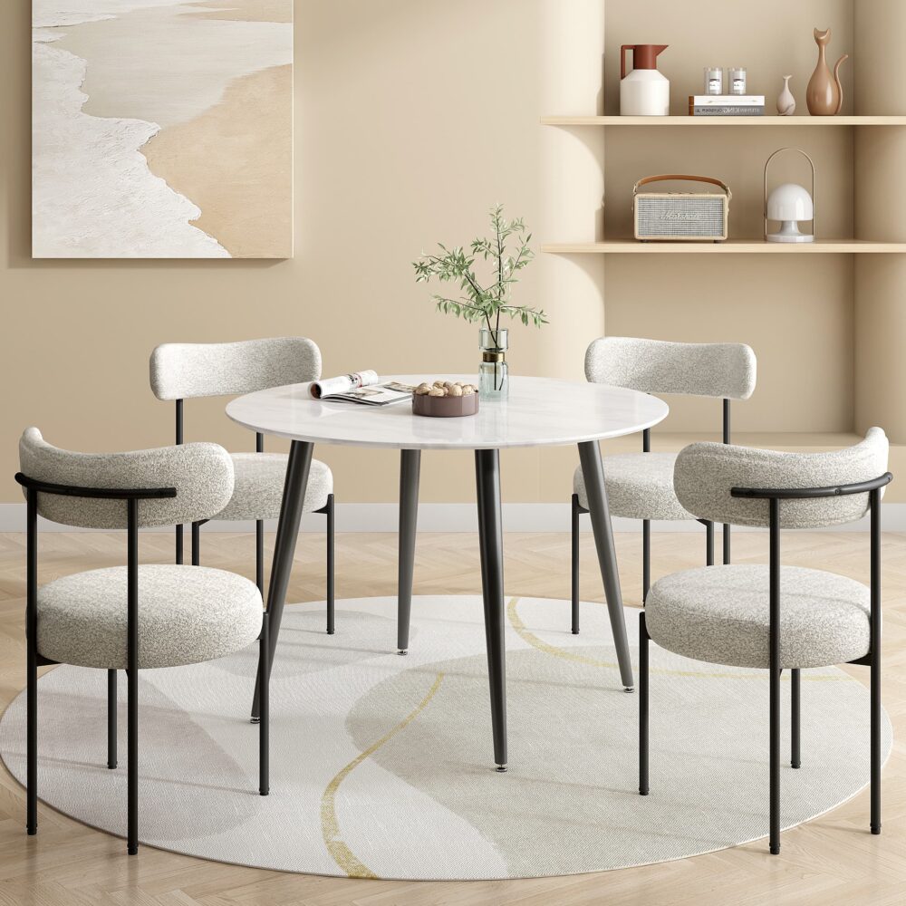 luxe boucle cushioned elsa dining chairs in arctic white