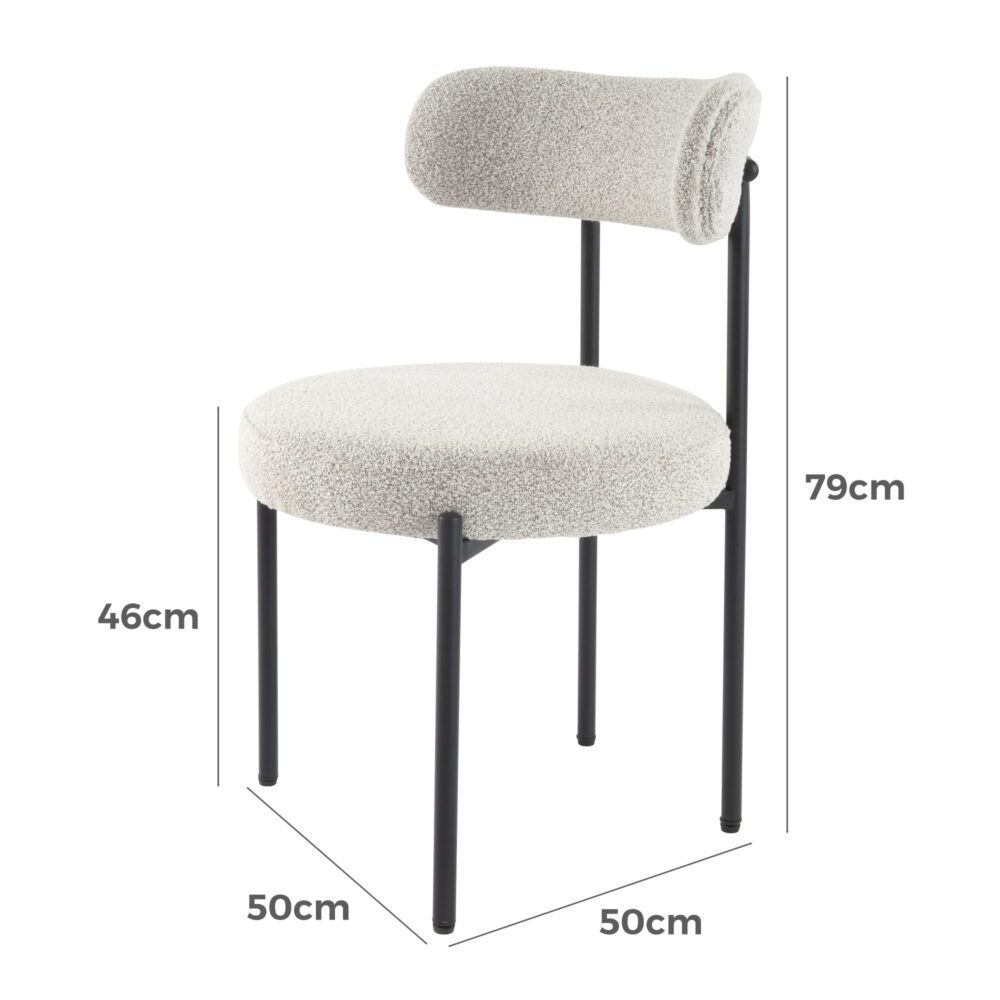 luxe boucle cushioned elsa dining chairs in arctic white