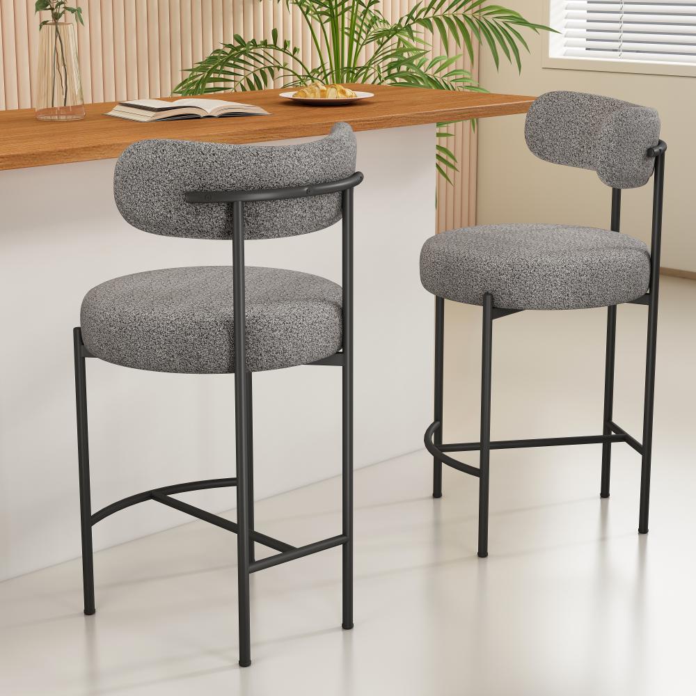 contemporary grey boucle elsa low bar stools