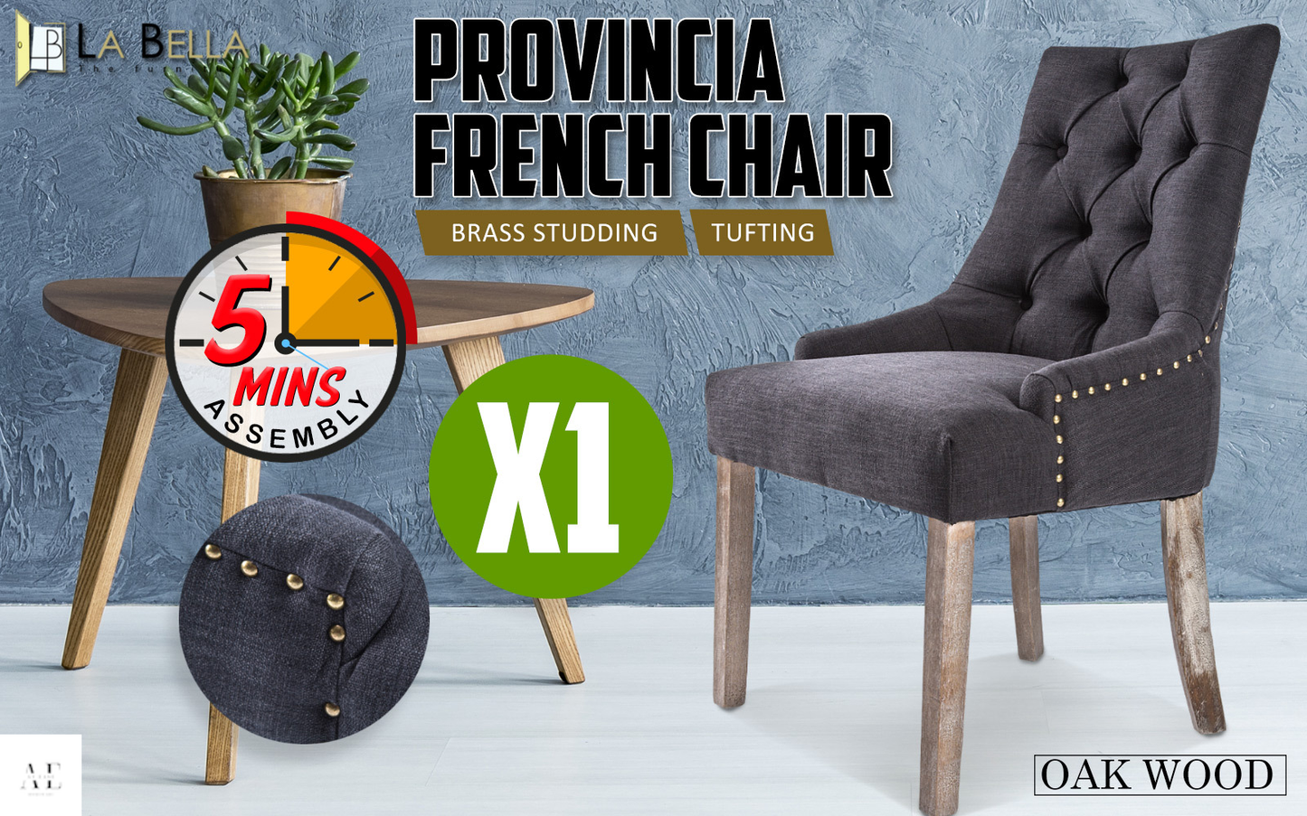 la bella french provincial dining chair amour oak - charcoal