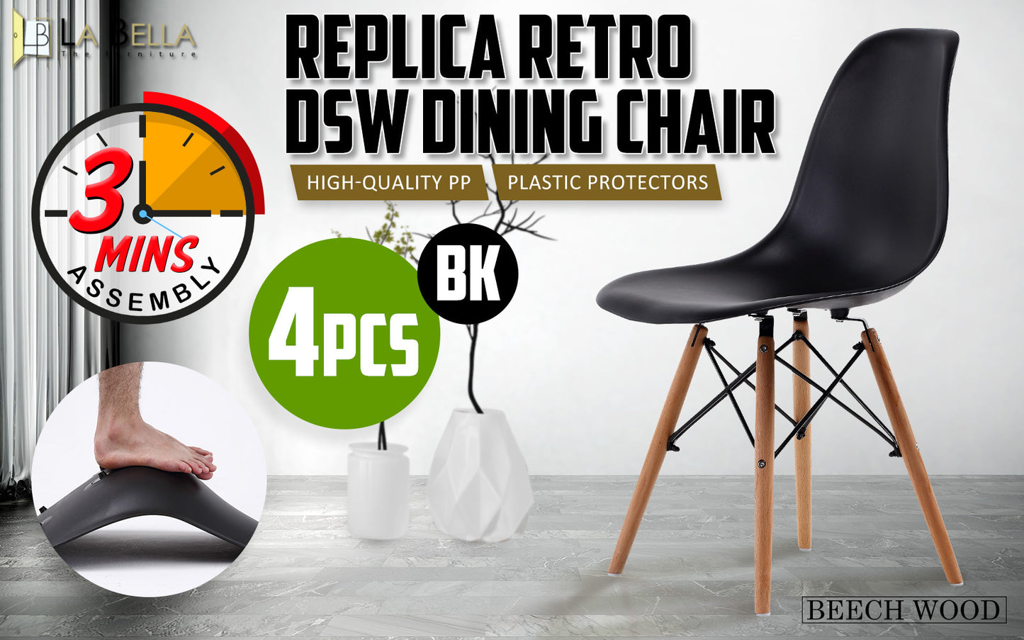 4x retro dining cafe chair dsw black