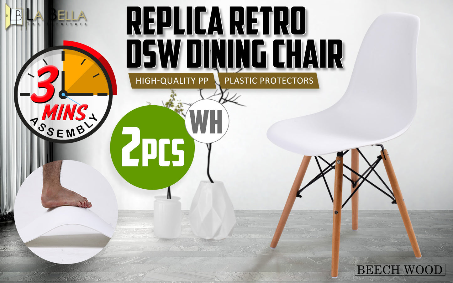 2x retro dining cafe chair dsw white