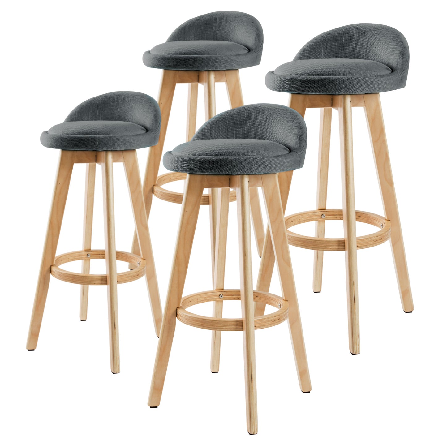 4x wooden bar stool dining chair fabric leila 72cm grey