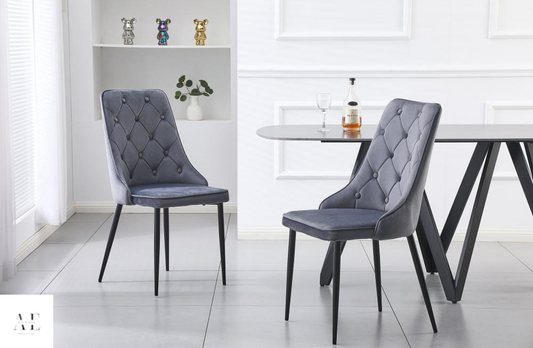 Button Tufted Dining Chairs - Grey (4pcs)