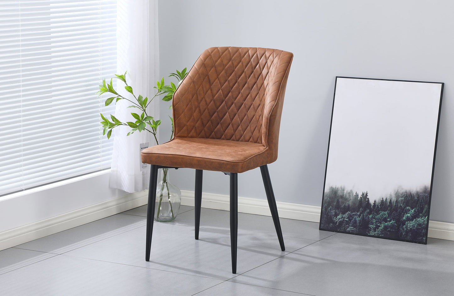 set of 4 - cross pattern dining chair - brown black legs