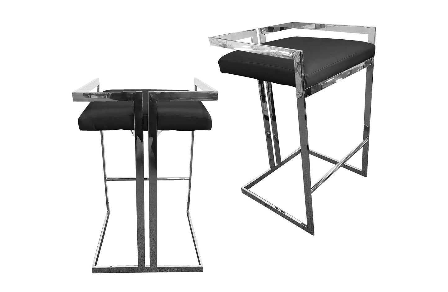 arya bar stool in black with silver frame