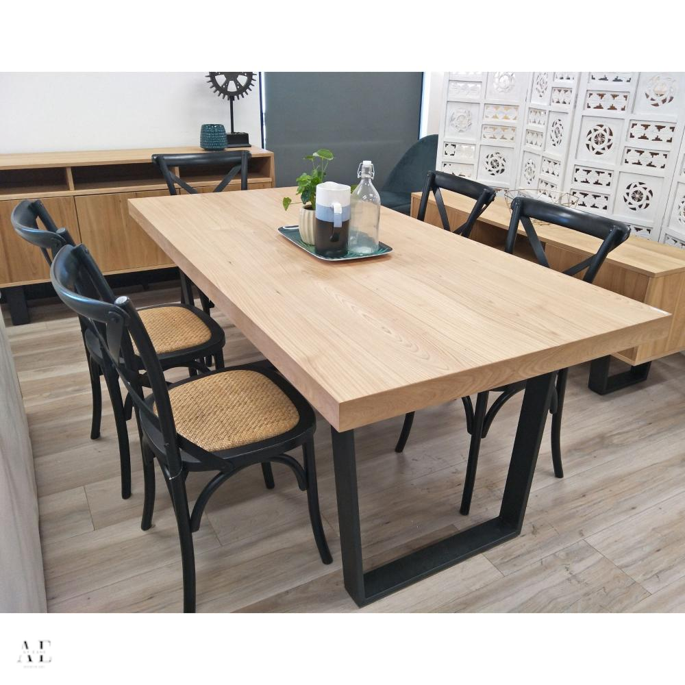 petunia dining table with cross back chairs - elm timber (9pcs)