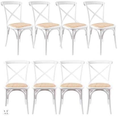 Aster Crossback Dining Chair Set Birch Timber - White (8pcs)