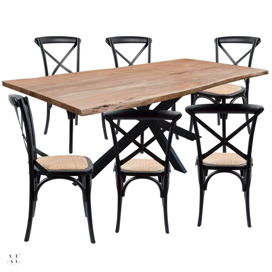 Aconite Dining Table with Cross Back Chairs - Messmate Timber Wood (7pcs)